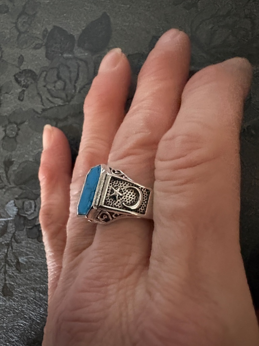 WOMEN'S MEN'S TURQUOISE .925 STERLING SILVER MOON STAR SIDE DESIGN SIZE 9 RING - Picture 3 of 12